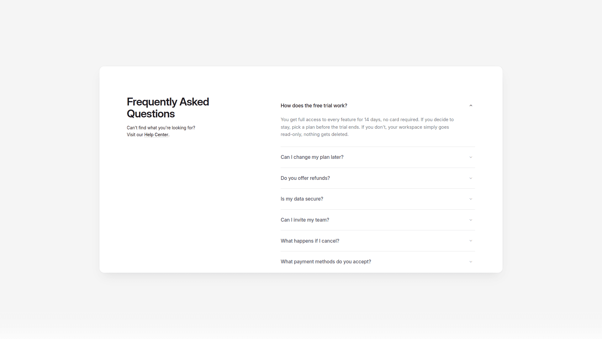 FAQ Block preview